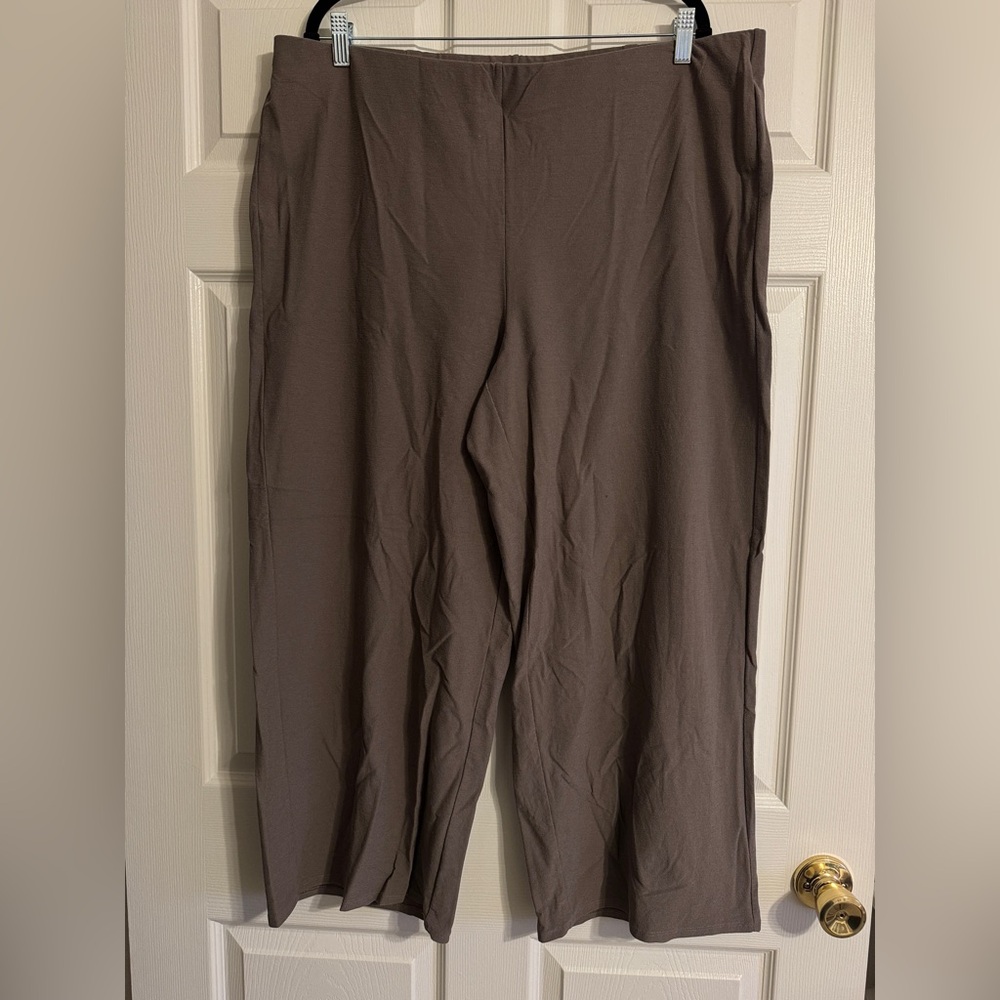 NWOT Eileen Fisher Pull On Pants 1X Brown Stretch Wide Leg Sustainable Fabric